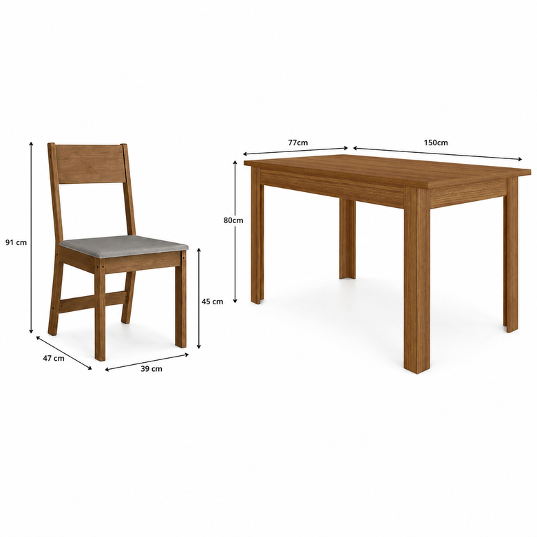 Conjunto de Mesa Bellagio 1,50m com 4 Cadeiras Karla