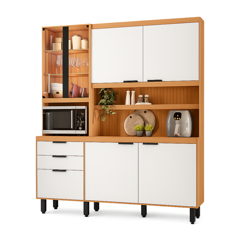 Cozinha Compacta 7 Portas 2 Gavetas Murano Poliman - FREIJO/OFF
