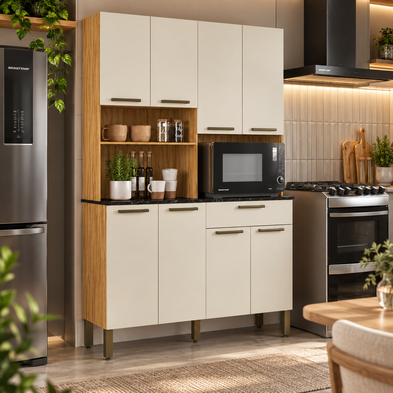 Cozinha Compacta 100% MDF 8 Portas 1 Gaveta Tannat Ronipa