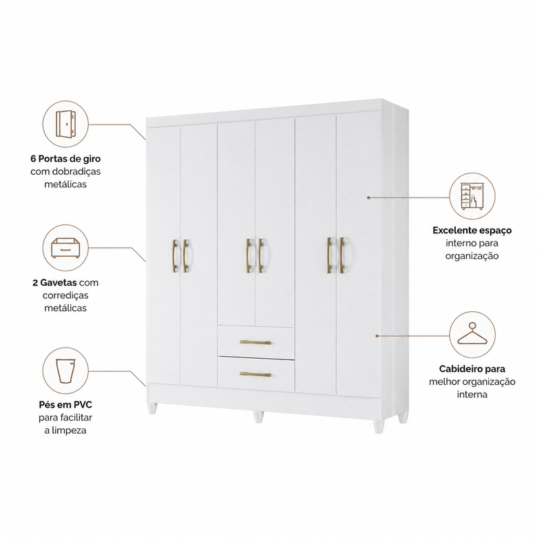 Guarda-Roupa Casal 6 Portas 2 Gavetas Panamá Moval