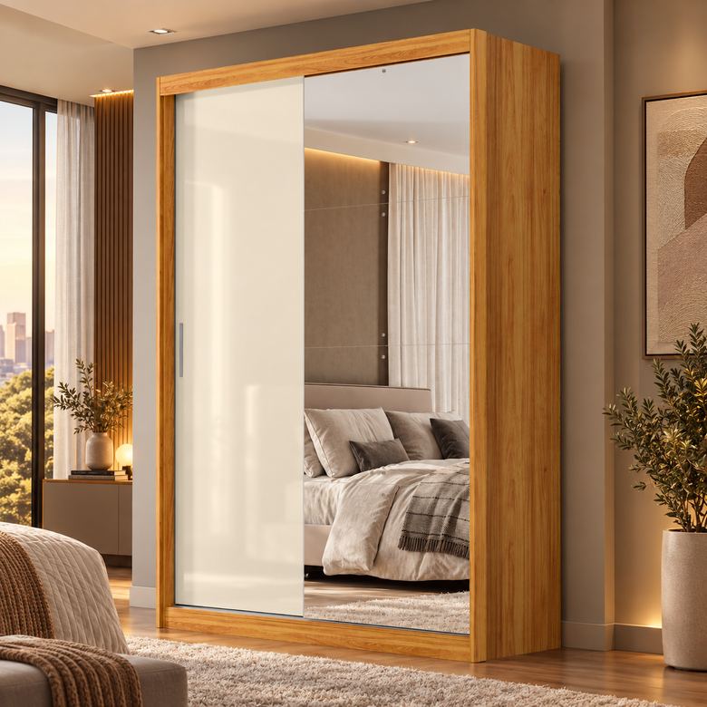Guarda-Roupa Casal 100% MDF Com Espelho 2 Portas Riva Demóbile