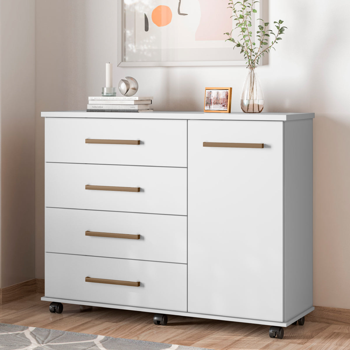 Cômoda 4 Gavetas 1 Porta Flora Demóbile - BRANCO