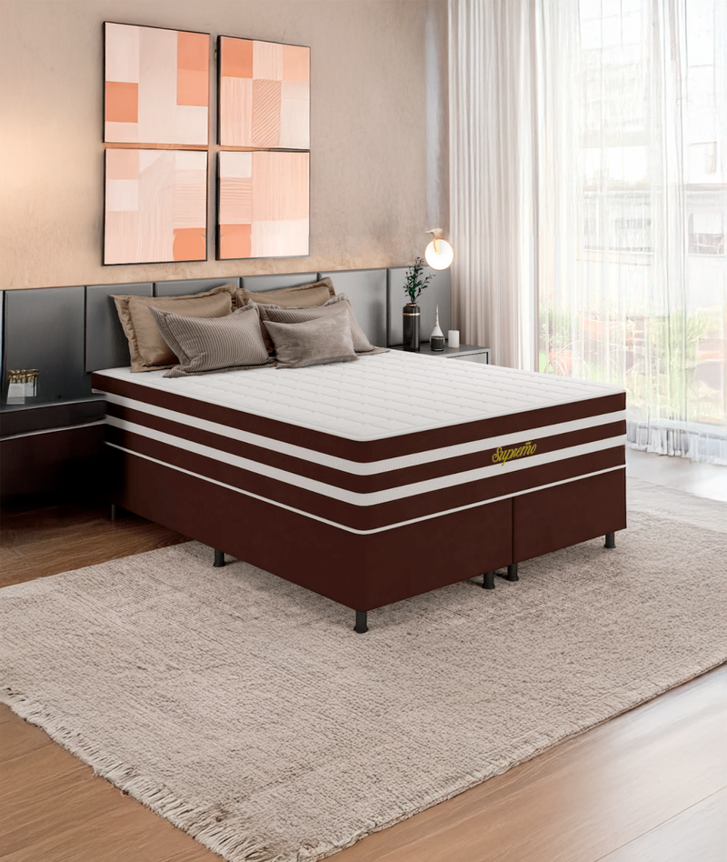 Cama Box Queen (Colchão + Base) 158x66 Supremo Bacetto - BRANCO/MARROM