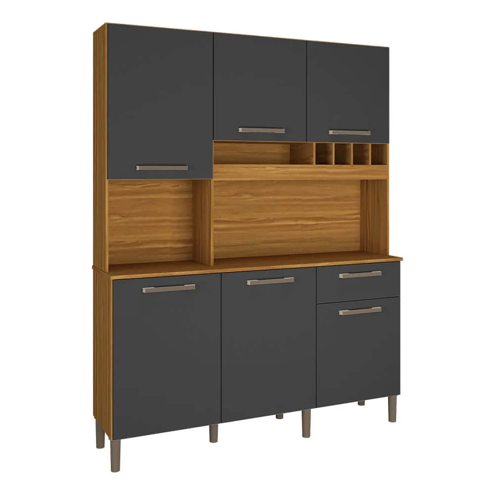 Cozinha Compacta 6 Portas 1 Gaveta Pinot Ronipa - AMENDOA/ CHUMBO