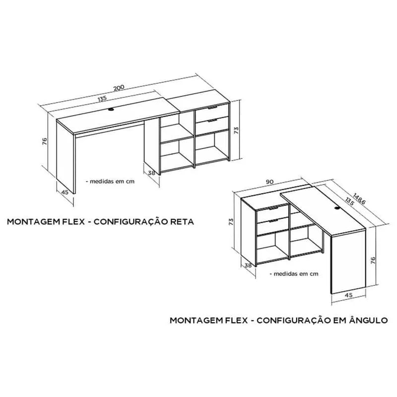 Escrivaninha 2 Gavetas 3 Nichos  Office NT2060 Notável Móveis