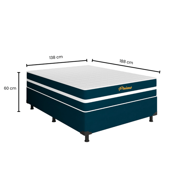 Cama Box Casal Prime (Colchão + Base) 138x188x62 Molas Ensacadas Bacetto