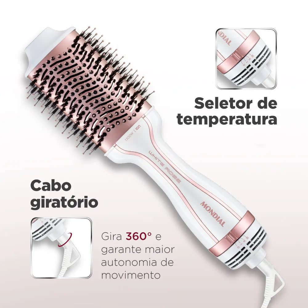Escova Secadora Mondial Branco e Rose Gold 1300W ES-50