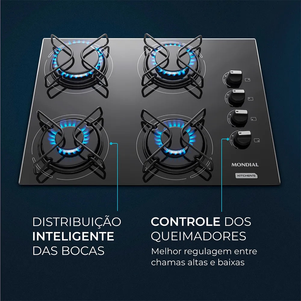 Cooktop a Gás 4 Bocas Mondial CTG-01 - PRETO