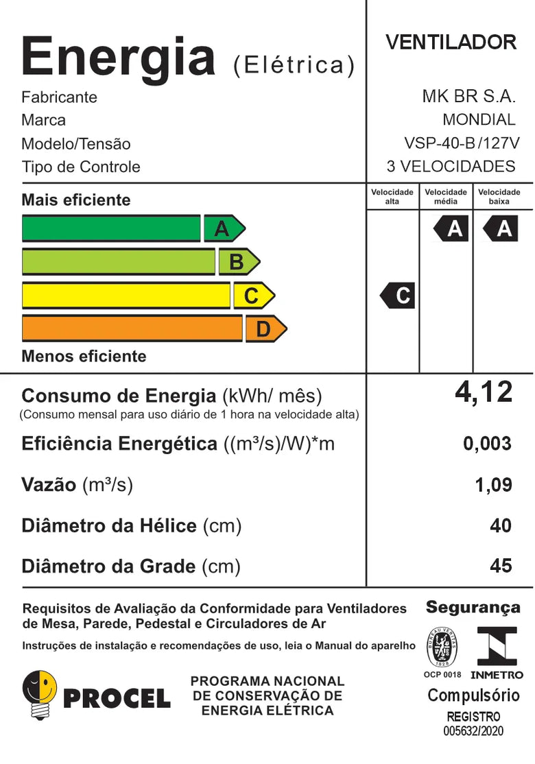 Ventilador de Mesa 6 Pás VSP-40-B Mondial