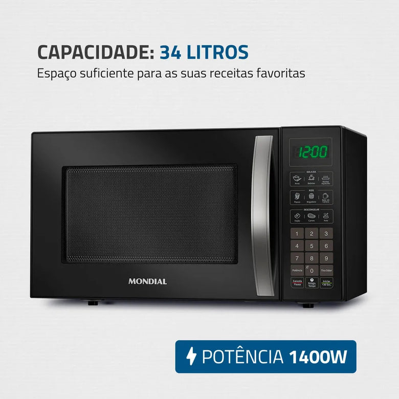 Micro-Ondas Mondial Preto 1400W - MO-02-34-B