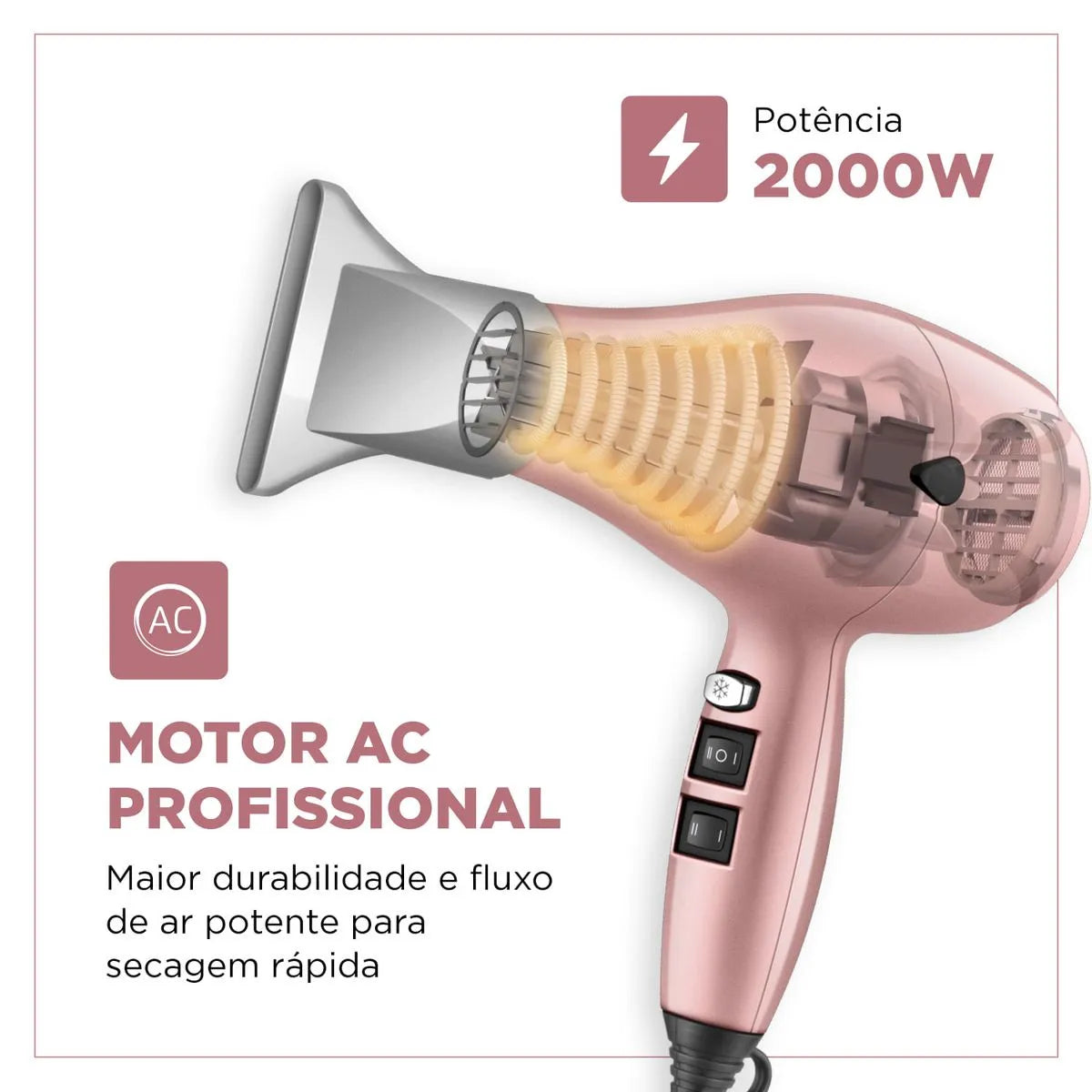 Secador de Cabelo By Juliette Mondial Golden Rose 2000W SCP-JU-01