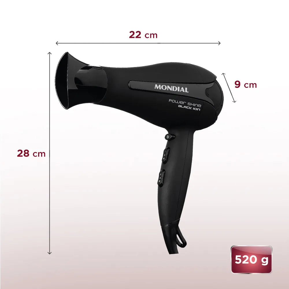 Secador de Cabelos Mondial Power Shine Black Íon SC-13
