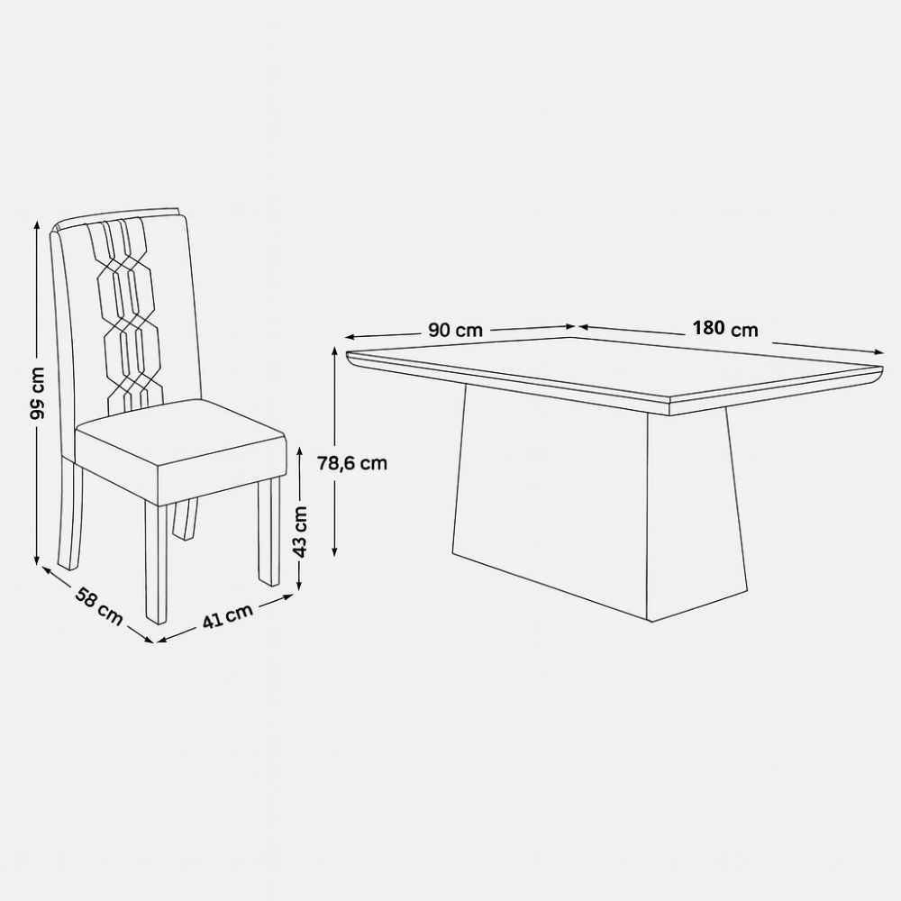 Mesa de Jantar 180 Cm Dulce com 6 Cadeiras Zoe Lunar Dj Móveis