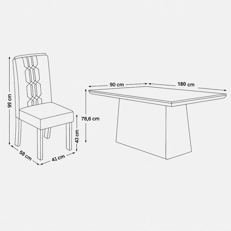 Mesa de Jantar 180 Cm Dulce com 6 Cadeiras Zoe Lunar Dj Móveis