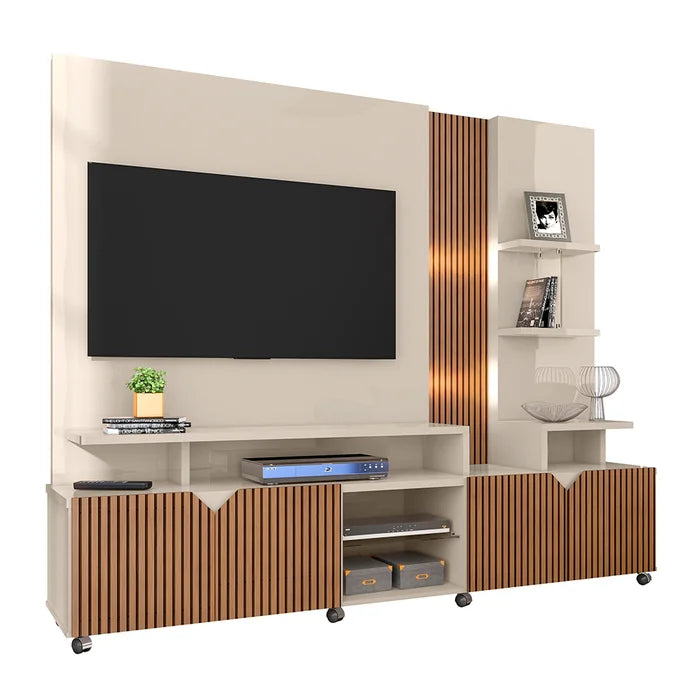 Home para Tv até 55 Polegadas Impressão Ripada Cross  Lukaliam Móveis - OFF WHITE/TAUARI RIPADO