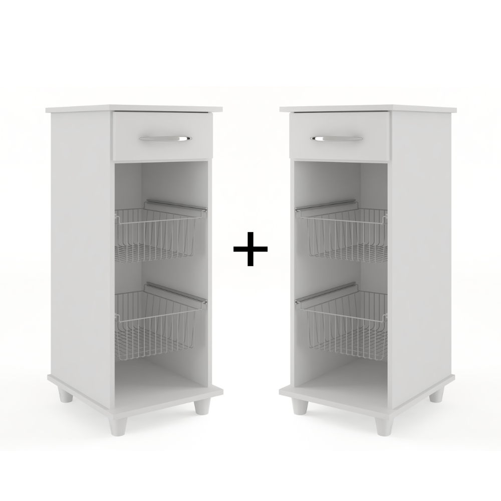 Kit com 2 Fruteiras com Cestos e 1 Gaveta Régia Fiorello - BRANCO