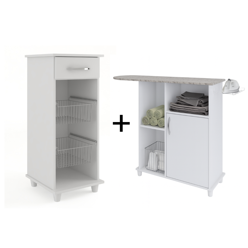 Kit Fruteira 2 Cestos 1 Gaveta Regia Fiorello com Tábua de Passar Roupa 1 Porta e 3 Nichos Notável Móveis - BRANCO