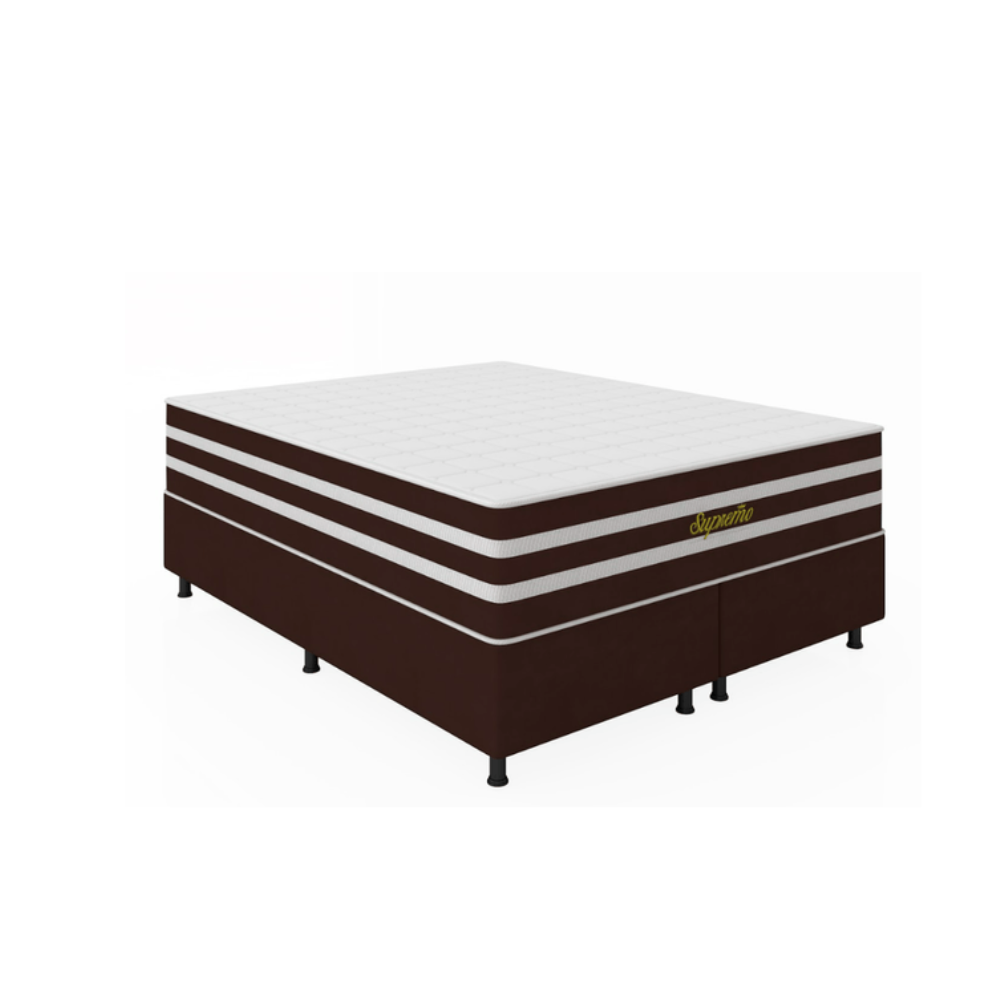 Cama Box Queen (Colchão + Base) 158x66 Supremo Bacetto - BRANCO/MARROM