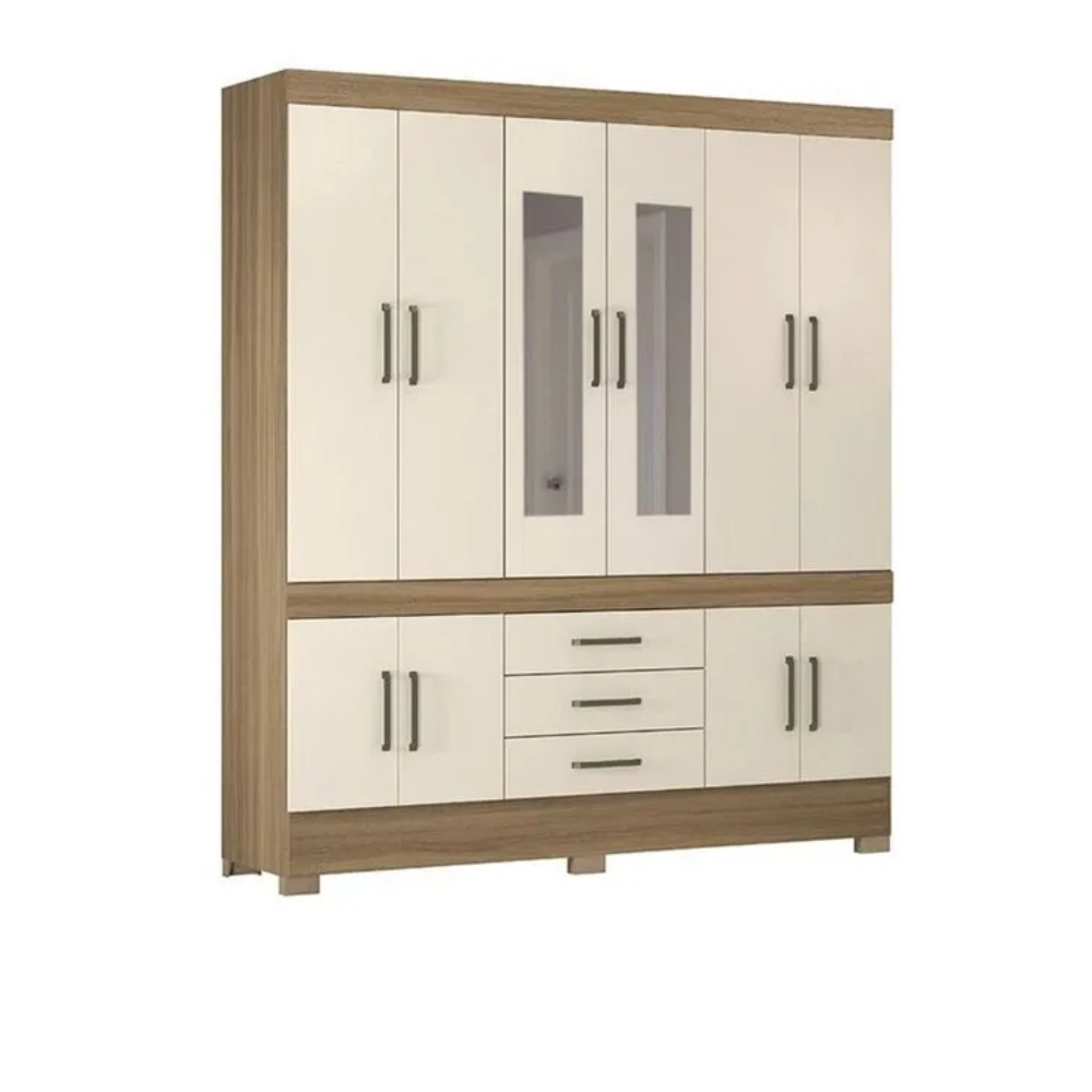 Guarda-Roupa Casal 10 Portas 3 Gavetas com Espelho Murano Demóbile - AMENDOLA /OFF WHITE