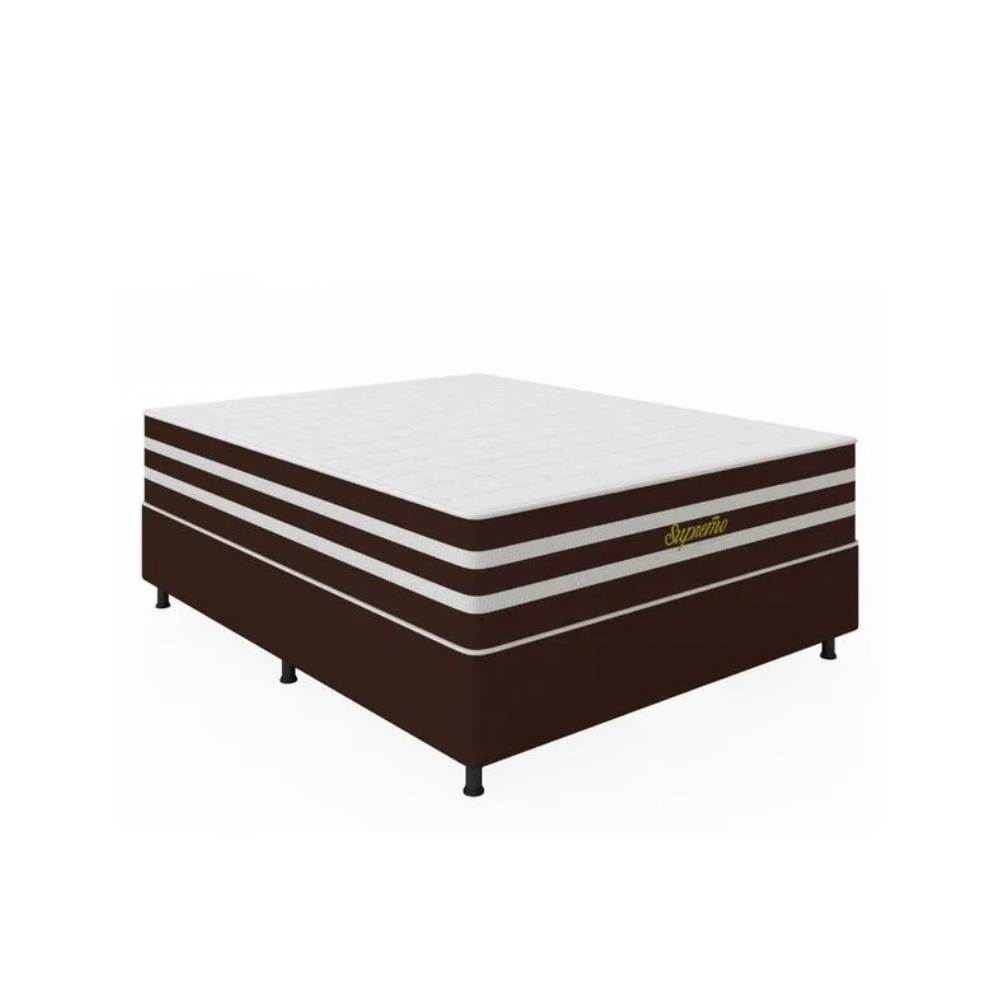 Cama Box Casal (Colchão + Base) 138x188 Supremo Bacetto - BRANCO/MARROM