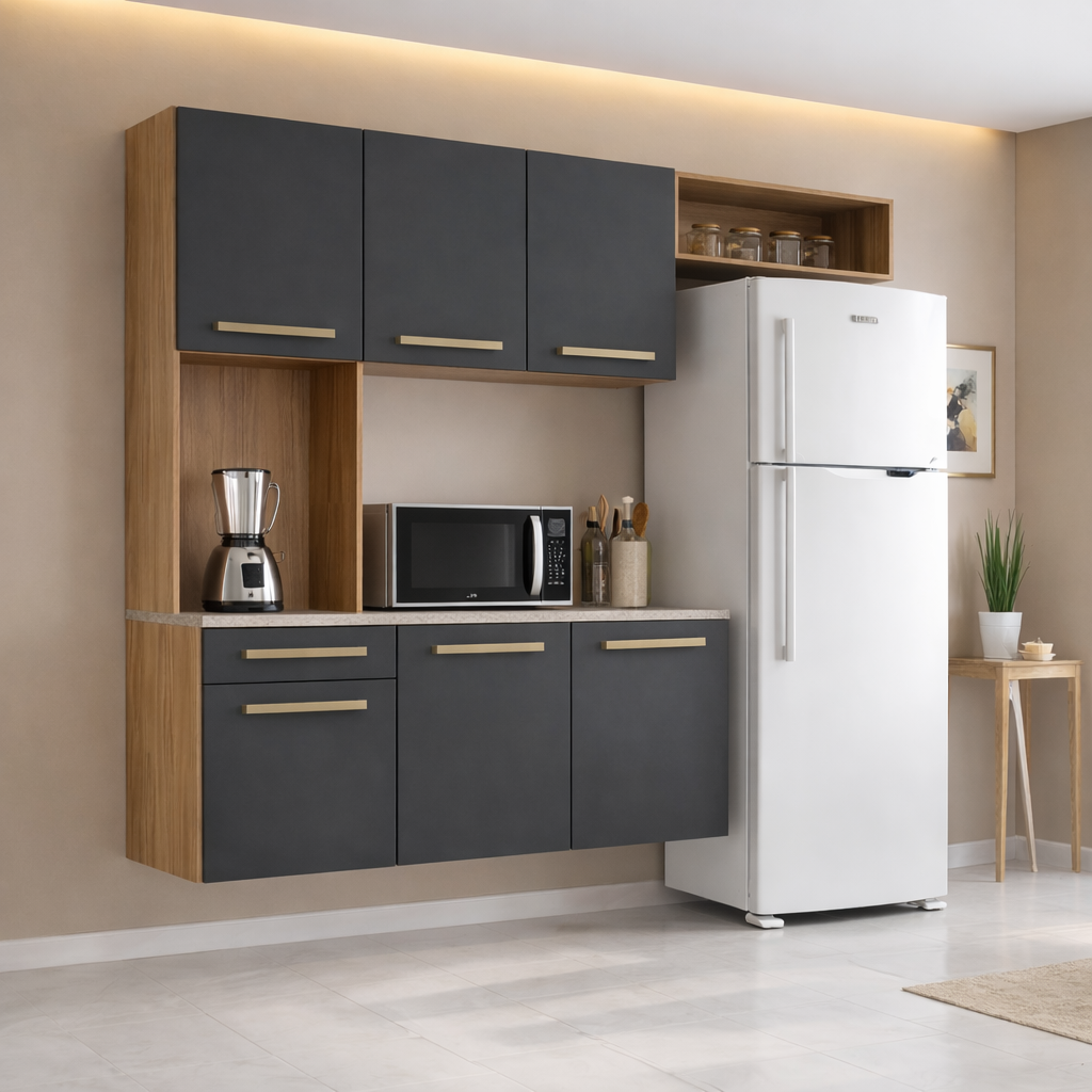 Cozinha Suspensa 6 Portas 1 Gaveta  Belíssima Fiorello - FREIJO/GRAFITE