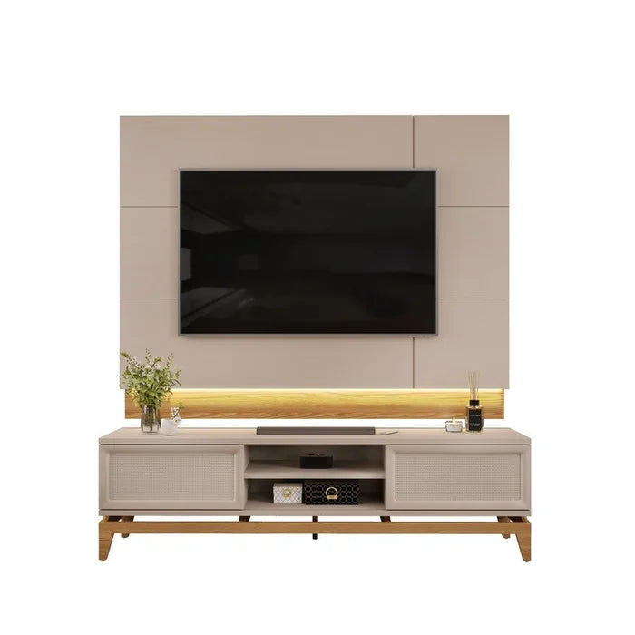 Bancada Cairo com Painel Antares para TV até 65"  DJ Móveis - GRIZ / CARVALHO NOBRE