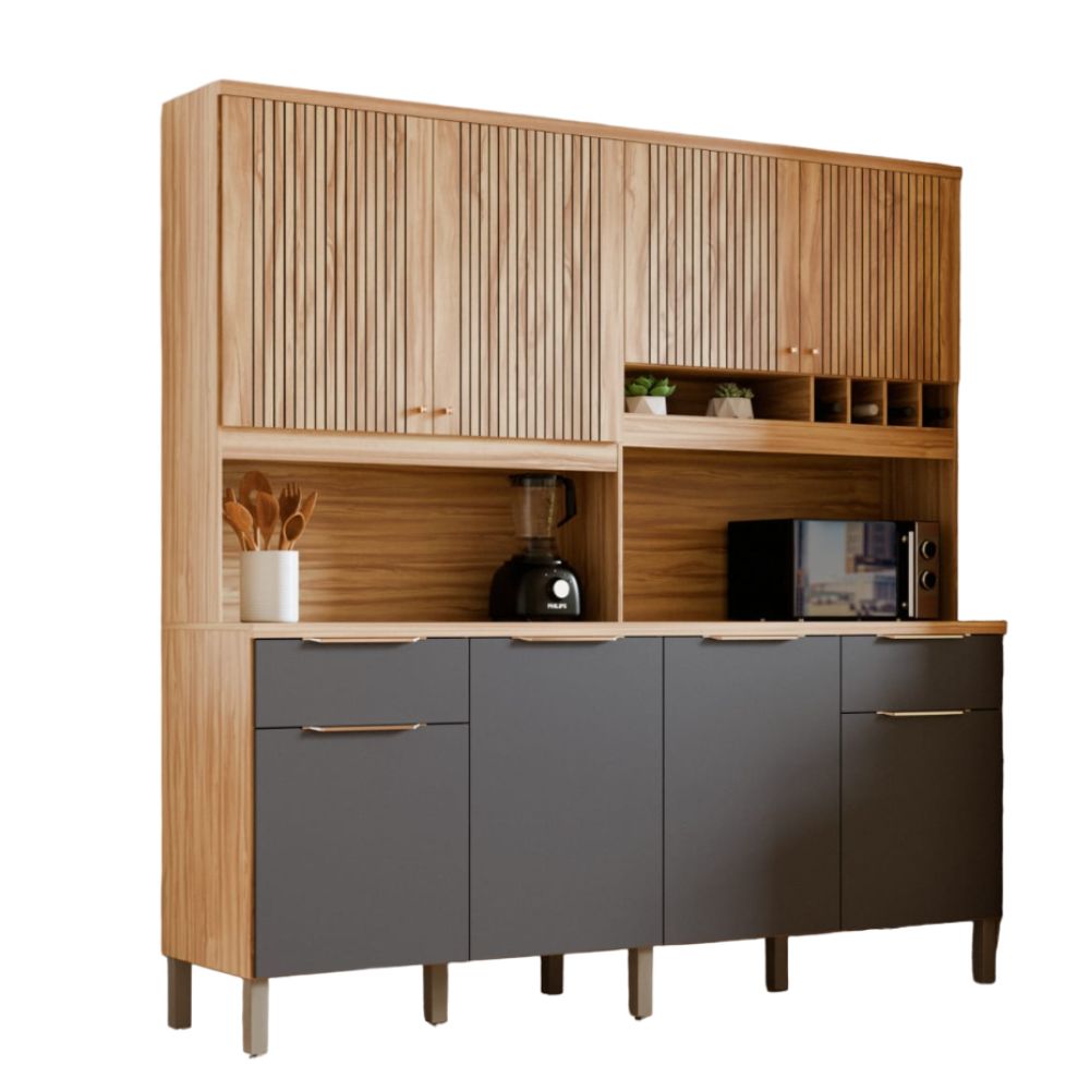 Cozinha Compacta 8 Portas 2 Gavetas Concord Ronipa - AMENDOA/ CHUMBO