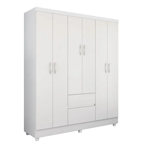 Guarda-Roupa Casal 6 Portas 2 Gavetas Flash Demóbile - BRANCO/ROSA