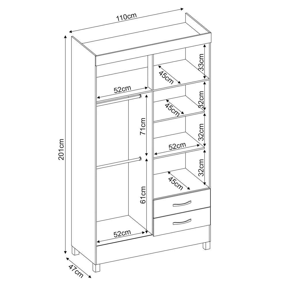 Guarda-Roupa Solteiro 4 Portas 2 Gavetas Astro Demóbile