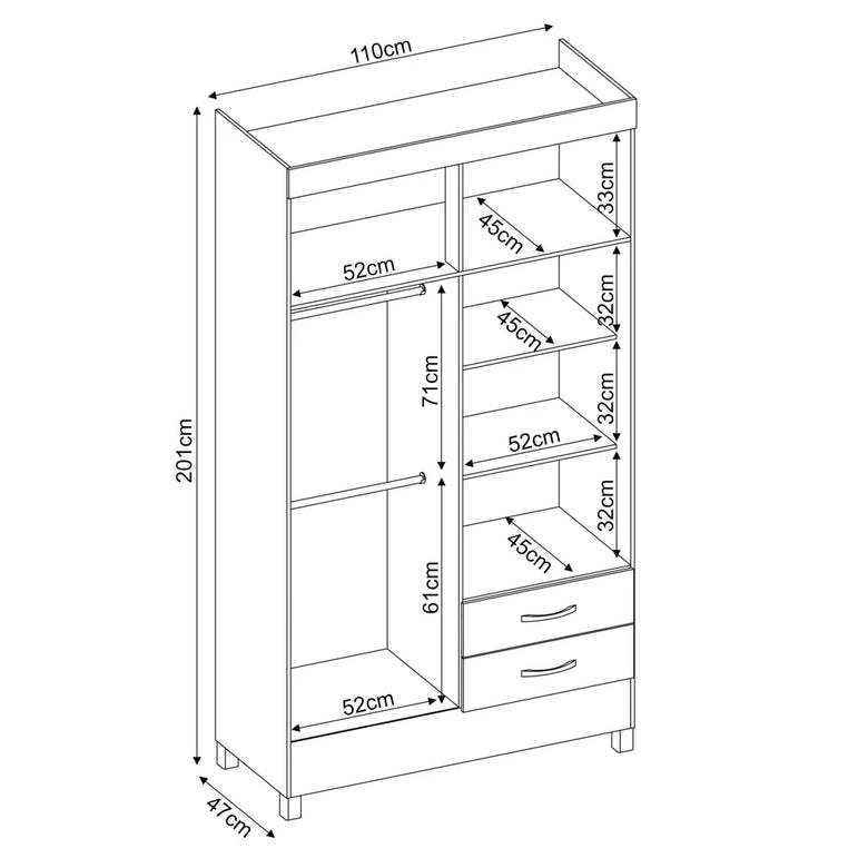Guarda-Roupa Solteiro 4 Portas 2 Gavetas Astro Demóbile