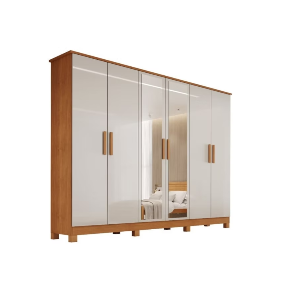 Guarda Roupa Casal com Espelho 6 Portas 4 Gavetas MDF Nina Bianchi - OFF WHITE