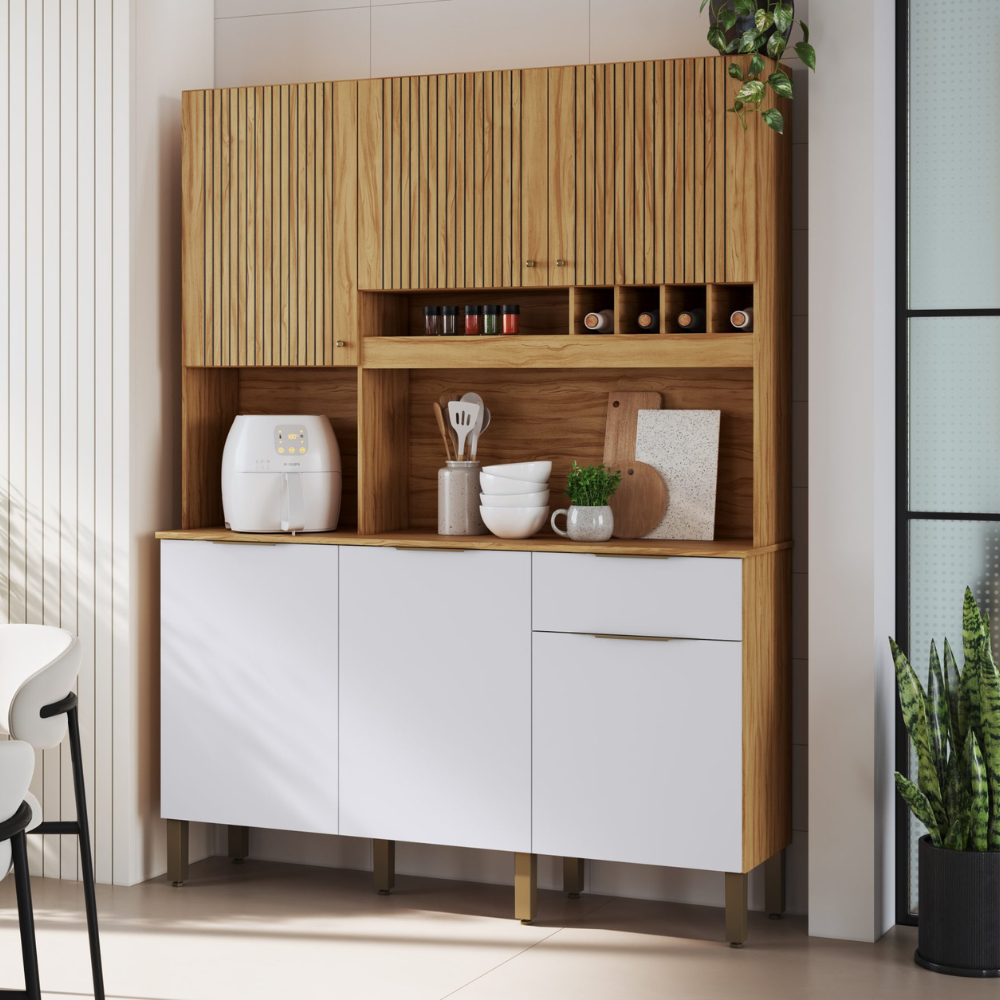 Cozinha Compacta 6 Portas 1 Gaveta Moscato Ronipa - AMENDOA/BRANCO