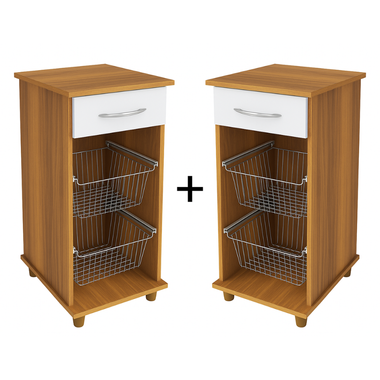 Kit com 2 Fruteiras com Cestos e 1 Gaveta Régia Fiorello