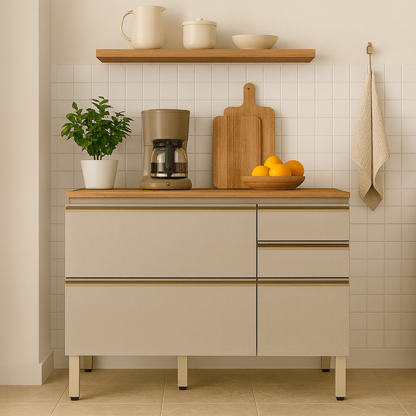 Balcão de Cozinha 1 Porta 4 Gaveta 120cm MDF Proença Demobile - NOGUEIRA/NUDE PRIME