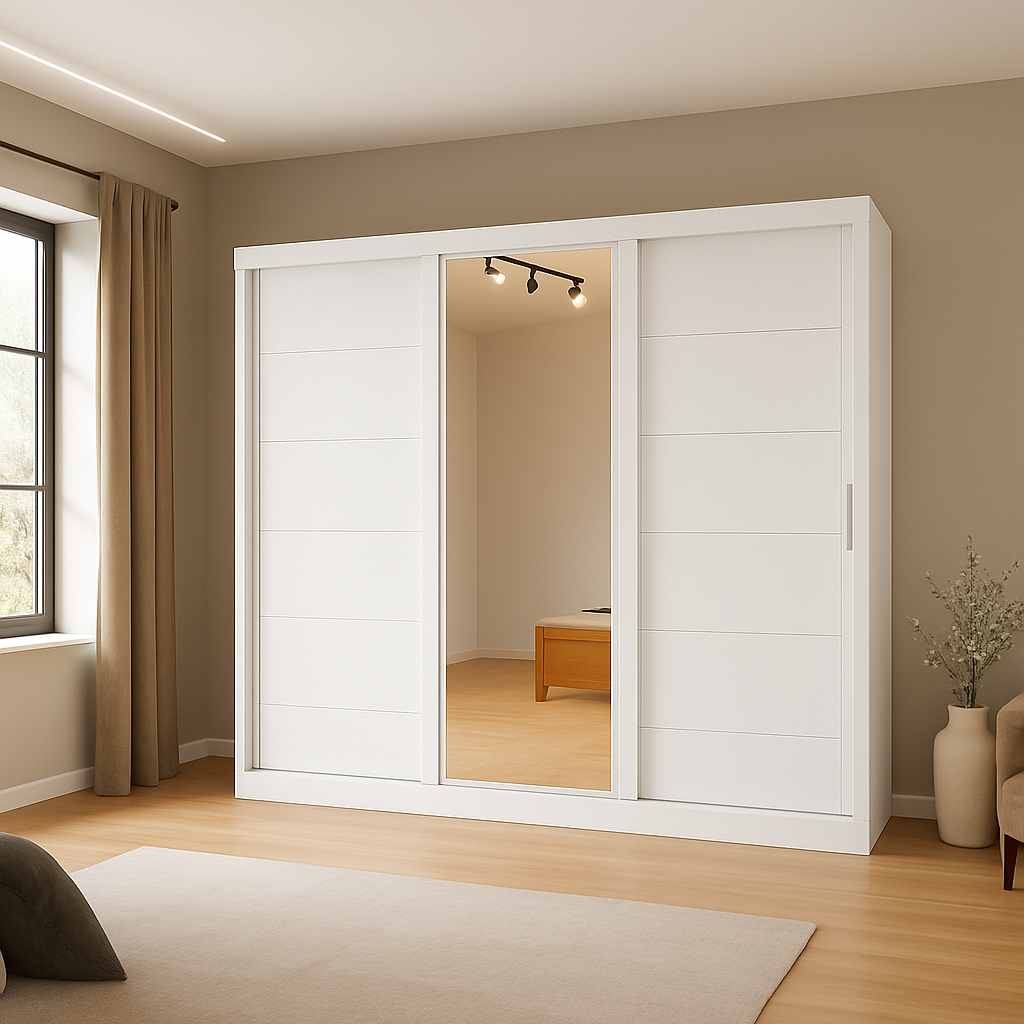 Guarda-roupa Casal Com Espelho 3 Portas 4 Gavetas Capri Bianchi - BRANCO