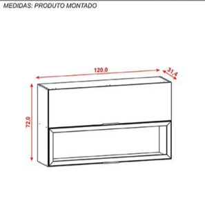 Armário Aéreo  2 Portas Basculantes 1 com Vidro 120 cm Aluminum  Kits Paraná
