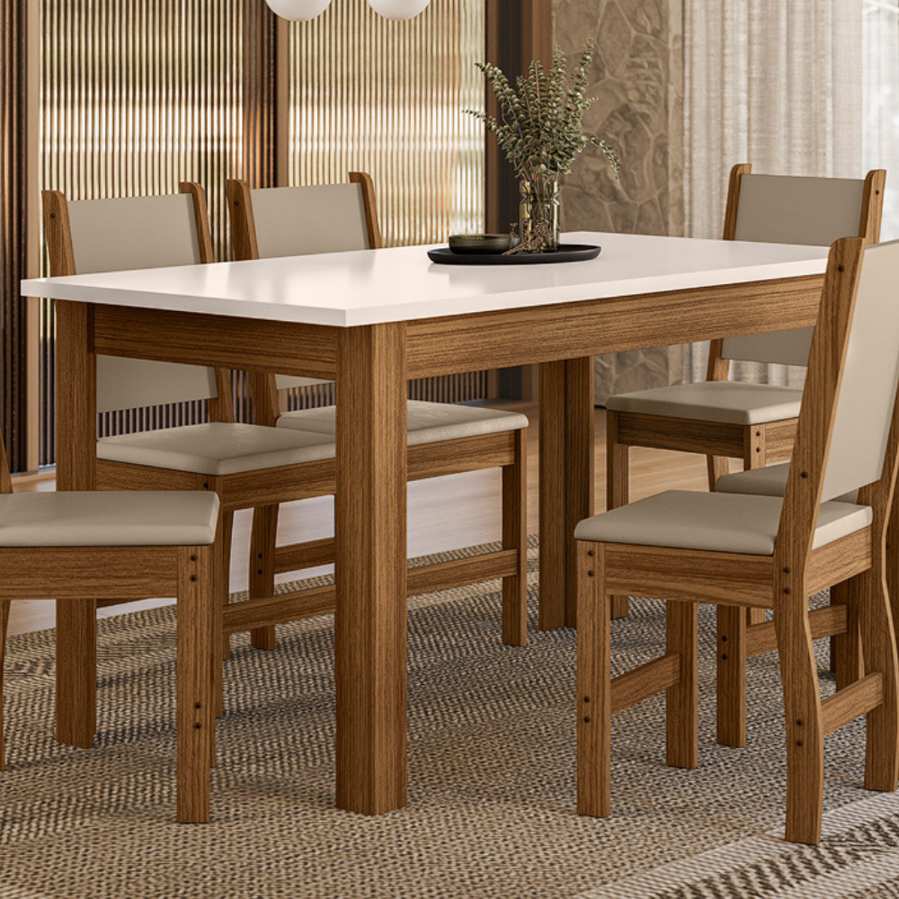 Mesa de Jantar Retangular 6 lugares 150cm Bellagio Poliman - CARV/OFF WHITE