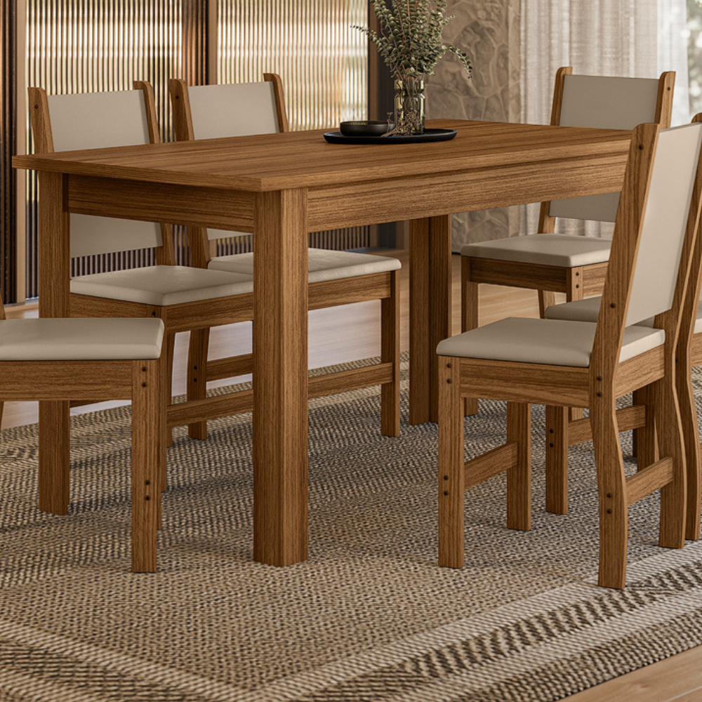 Mesa de Jantar Retangular 6 lugares 150cm Bellagio Poliman - CARVALHO