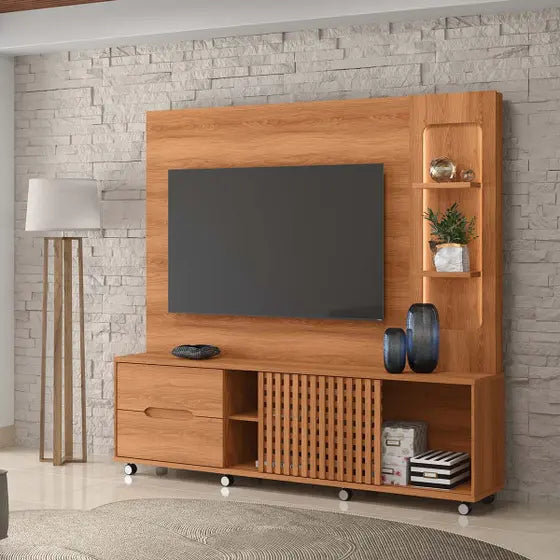Home para TV até 70 Polegadas 1 Porta Correr 2 Gavetas Rodízio Brise Lukaliam - JEQUITIBA