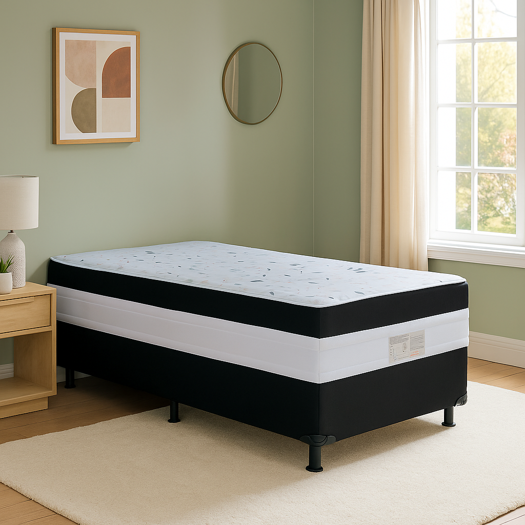 Cama Box Solteiro Conjugada D28 88x188x53cm Ortomedic Bacetto - PRETO