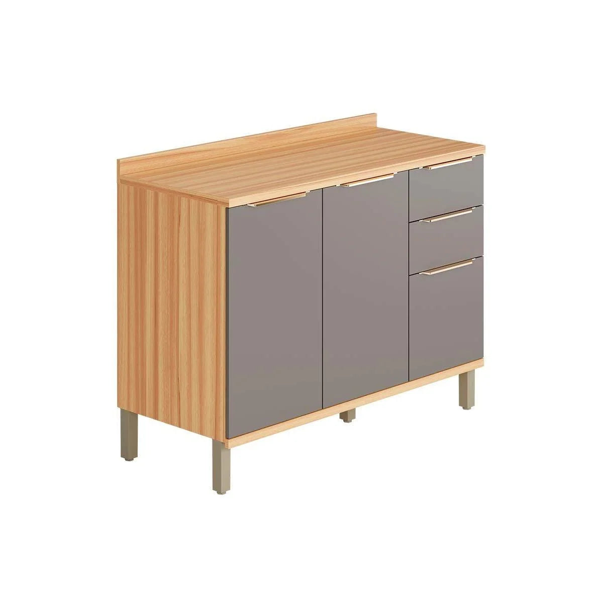 Balcão 2 Portas 3 Gavetas 120 Cm MDF Sauvignon Ronipa - AMENDOA/ CHUMBO