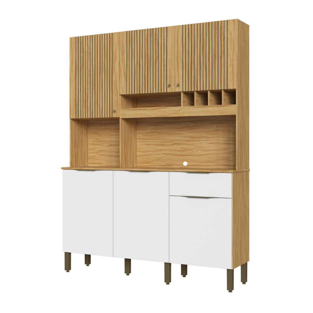Cozinha Compacta 6 Portas 1 Gaveta Moscato Ronipa - AMENDOA/BRANCO