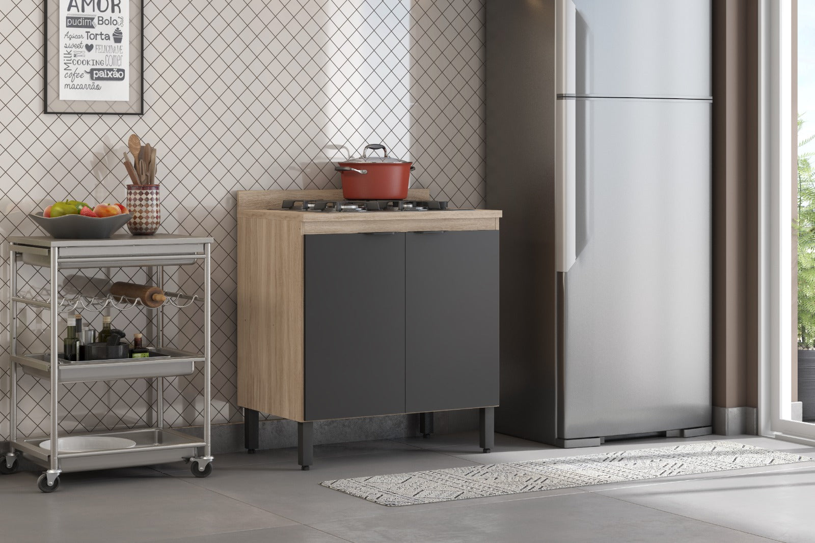 Balcão de Cozinha 2 Portas 80cm  Firenze Demóbile