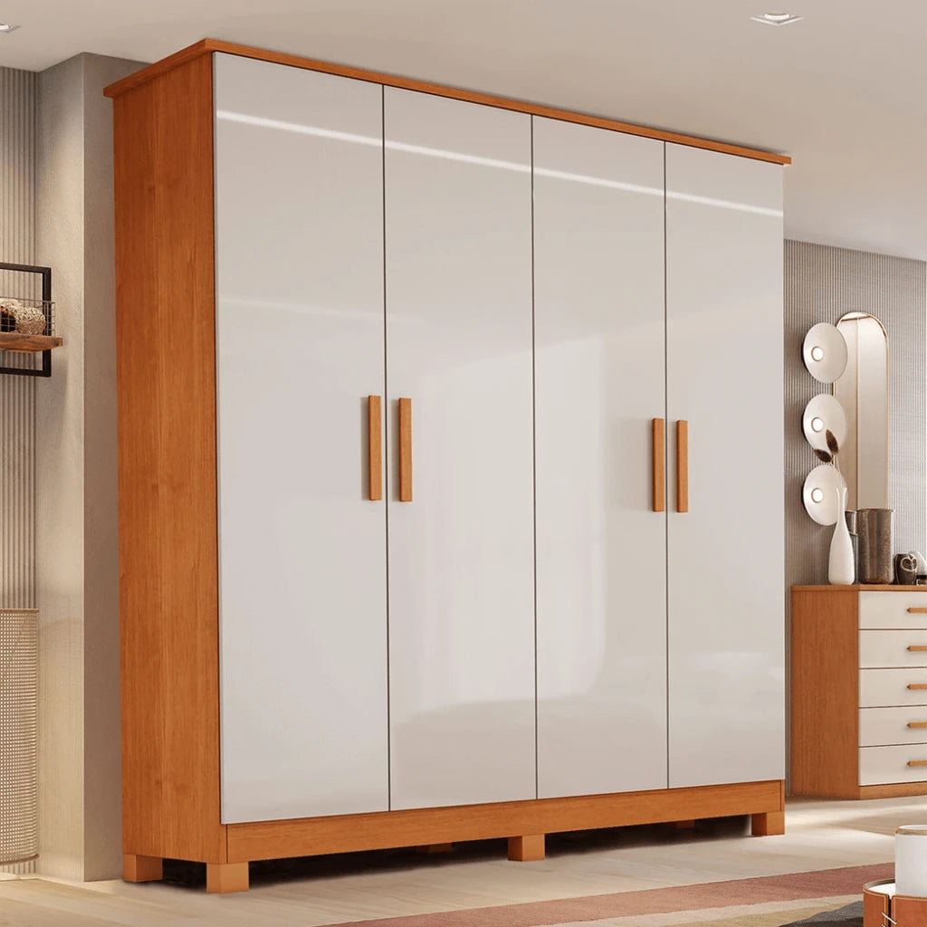 Guarda-Roupa Solteiro 4 Portas 2 Gavetas MDF Nina Bianchi - OFF WHITE