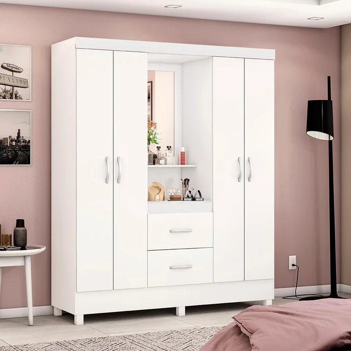Guarda Roupa Casal Capelinha 4 Portas 2 Gavetas Lord Demóbile - BRANCO/ROSA