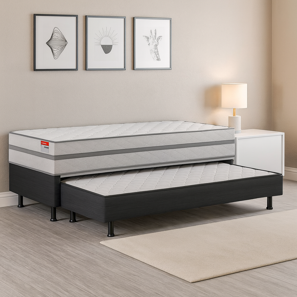 Cama Box Solteiro Conjugada Pillow Com Auxiliar Double 88x188 Reconflex - CINZA