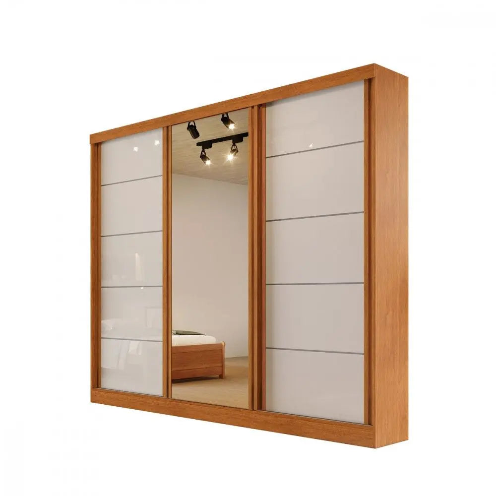 Guarda-roupa Casal Com Espelho 3 Portas 4 Gavetas Capri Bianchi - OFF WHITE