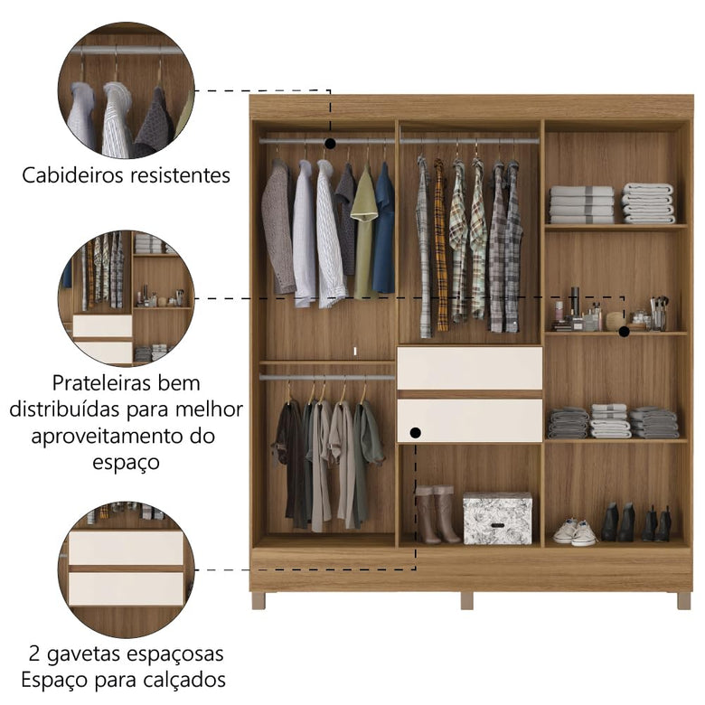 Guarda Roupa Casal 8 Portas  2 Gavetas Munique Demóbile