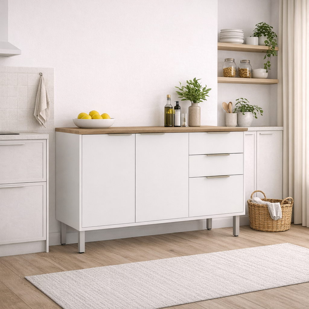 Balcão Itatiaia Branco Renova com 3 Portas e 2 Gavetas - BRANCO