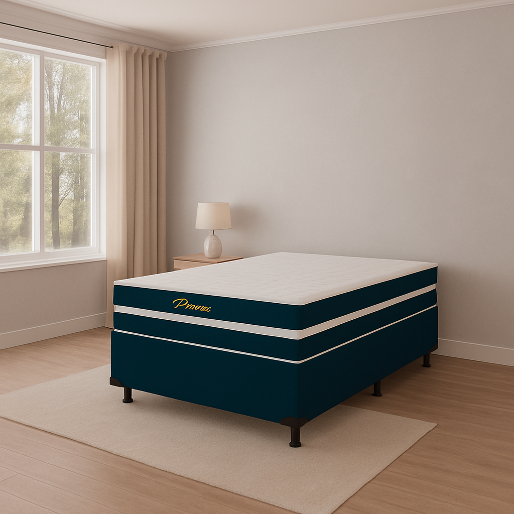 Cama Box Casal Prime (Colchão + Base) 138x188x62 Molas Ensacadas Bacetto - AZUL